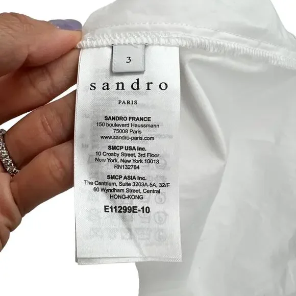 Sandro Womens Ruffled Cotton Poplin Shirt Blouse Top White - Picture 11 of 13
